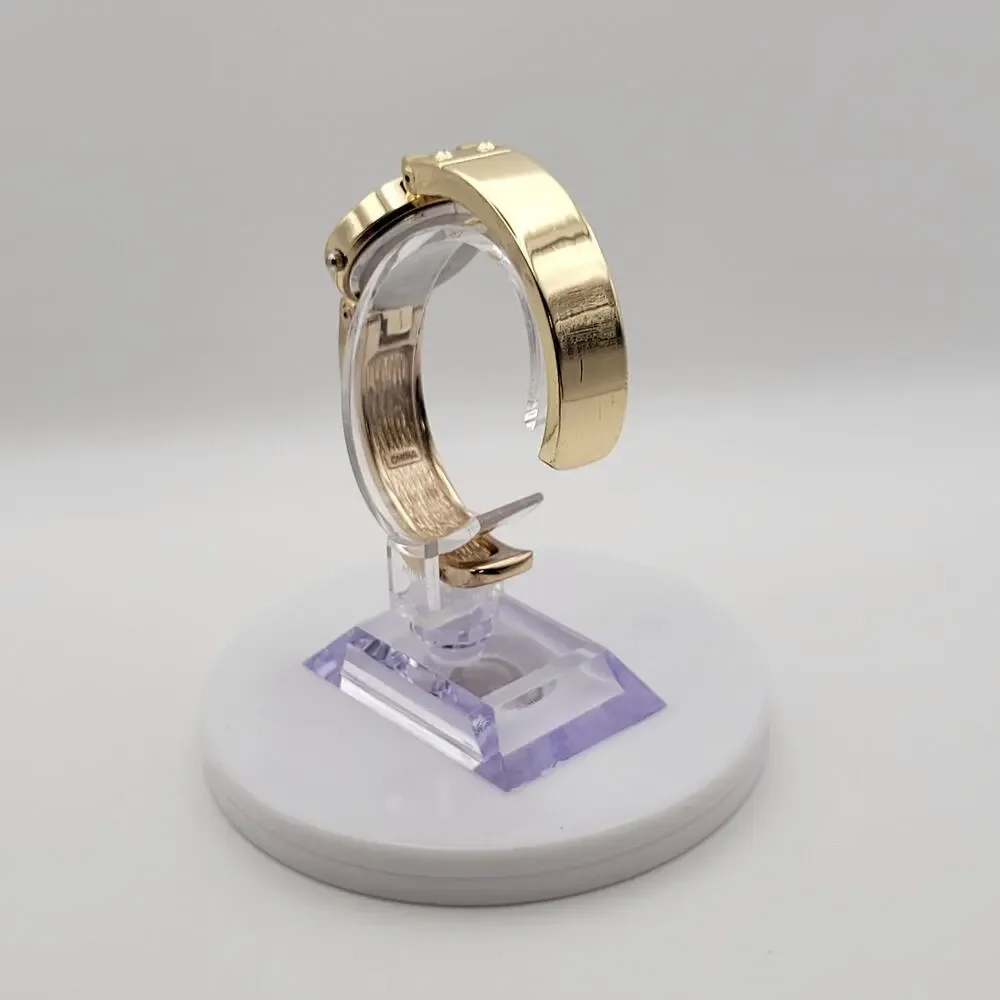 Embassy Womens Gold Tone Bangle Cuff Quartz Watch White Dial Gold Numerals